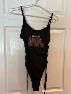 Miami Loves Bachata Black Ribbed Spaghetti Strap bodysuit